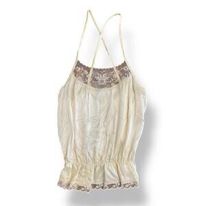 JCPenney Vintage 70s Styled in California Cream Satin Lace Camisole‎ Size Small